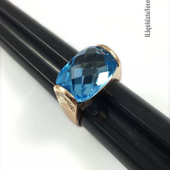 NWOT 18K Rose Gold Blue Topaz & Diamond Ring (Men or Women). - Picture 11 of 11